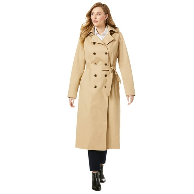 Jessica London Women's Plus Size Double Breasted Long Trench Coat Raincoat