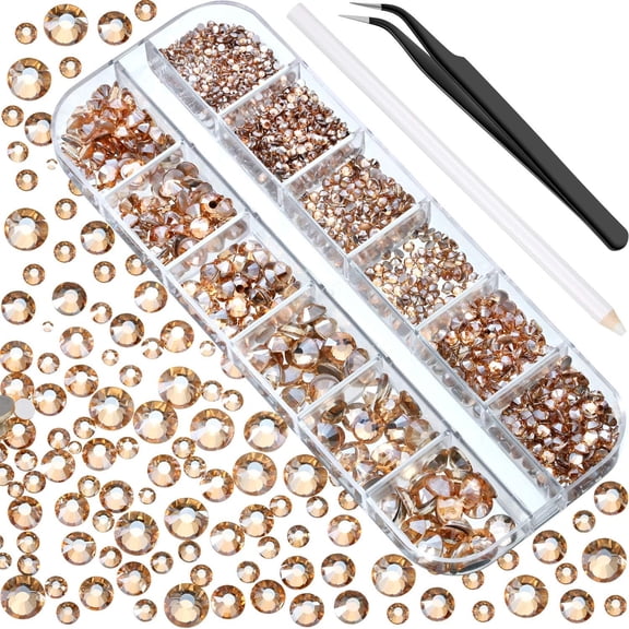mygreen 2000 Pieces Rose Gold Round Crystal Rhinestones (1.5-6 mm) with Tools for Crafts, Nail, Clothes, Shoes, Bags & DIY Art