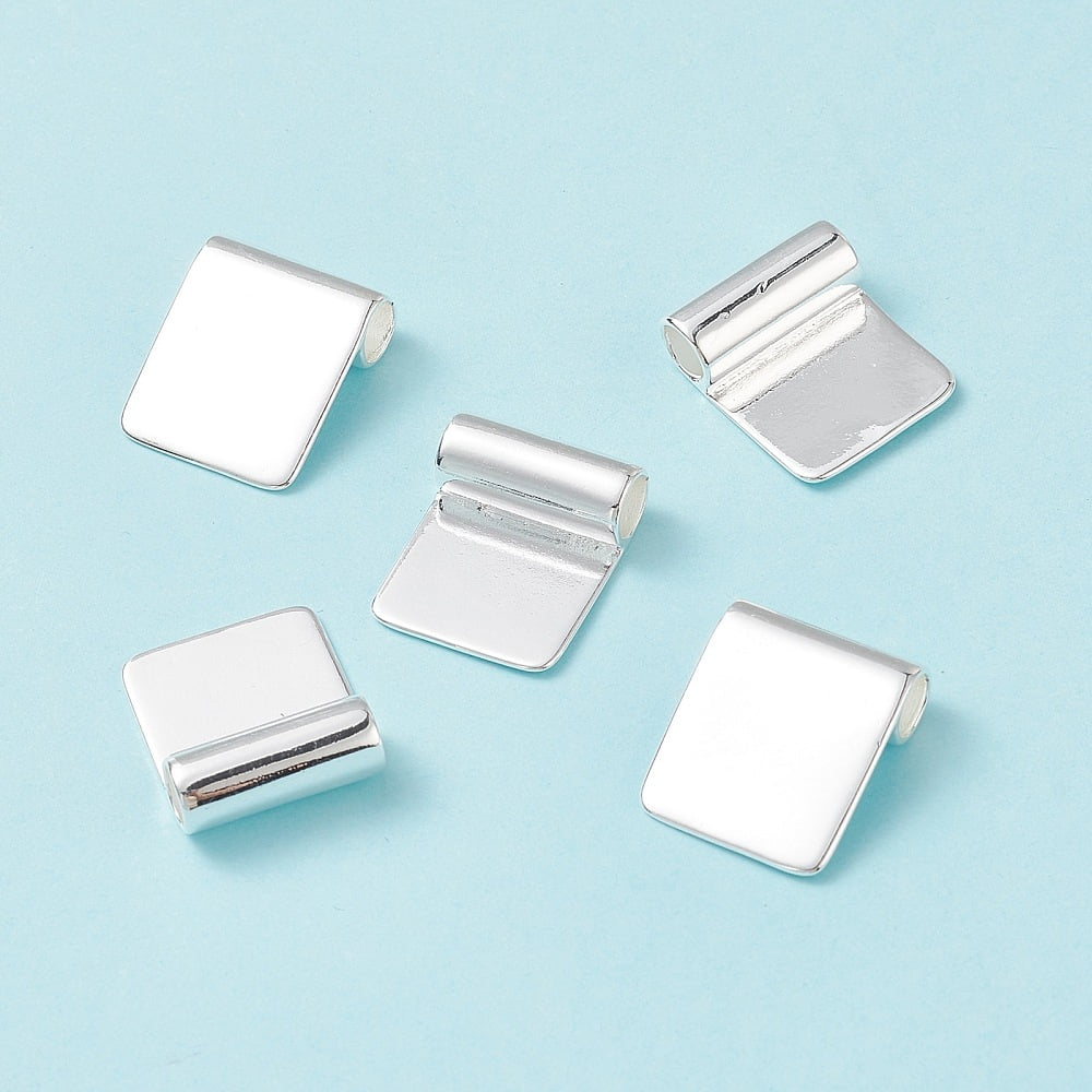 100pcs Brass Glue-on Flat Pad Bails Silver color 18x15.5mm Hole: 4.5mm