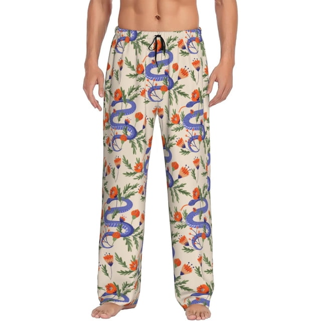 Kdxio Snake Pattern Men's Pajama Pants, Elastic Waist with Drawstring and Pockets, Comfortable Loungewear-Large