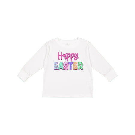 

Inktastic Happy Easter Pastel Colored Patterns Boys or Girls Long Sleeve Toddler T-Shirt