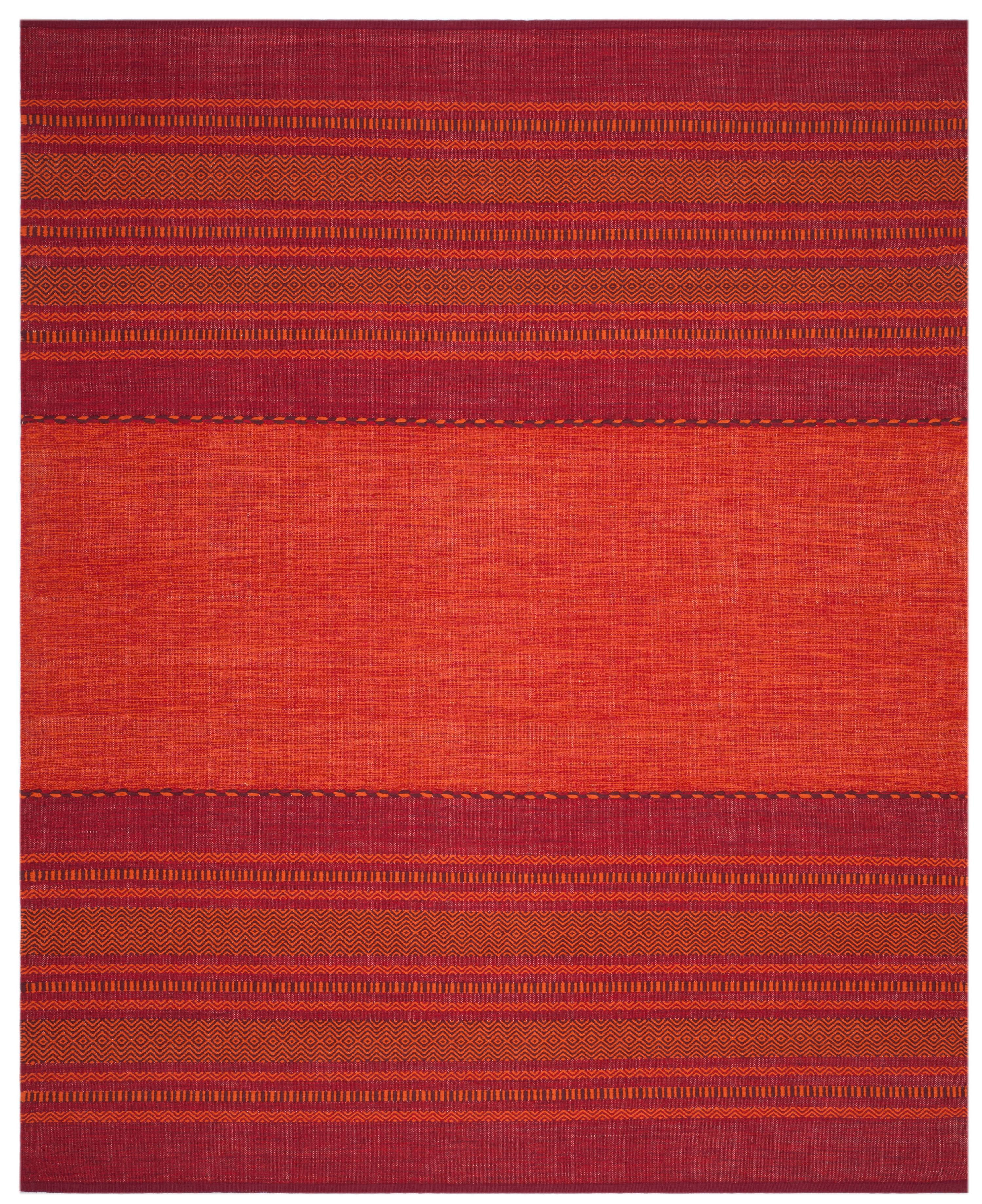SAFAVIEH Montauk Ben Striped Soft Braided Cotton Area Rug, Orange/Red, 9' x 12'