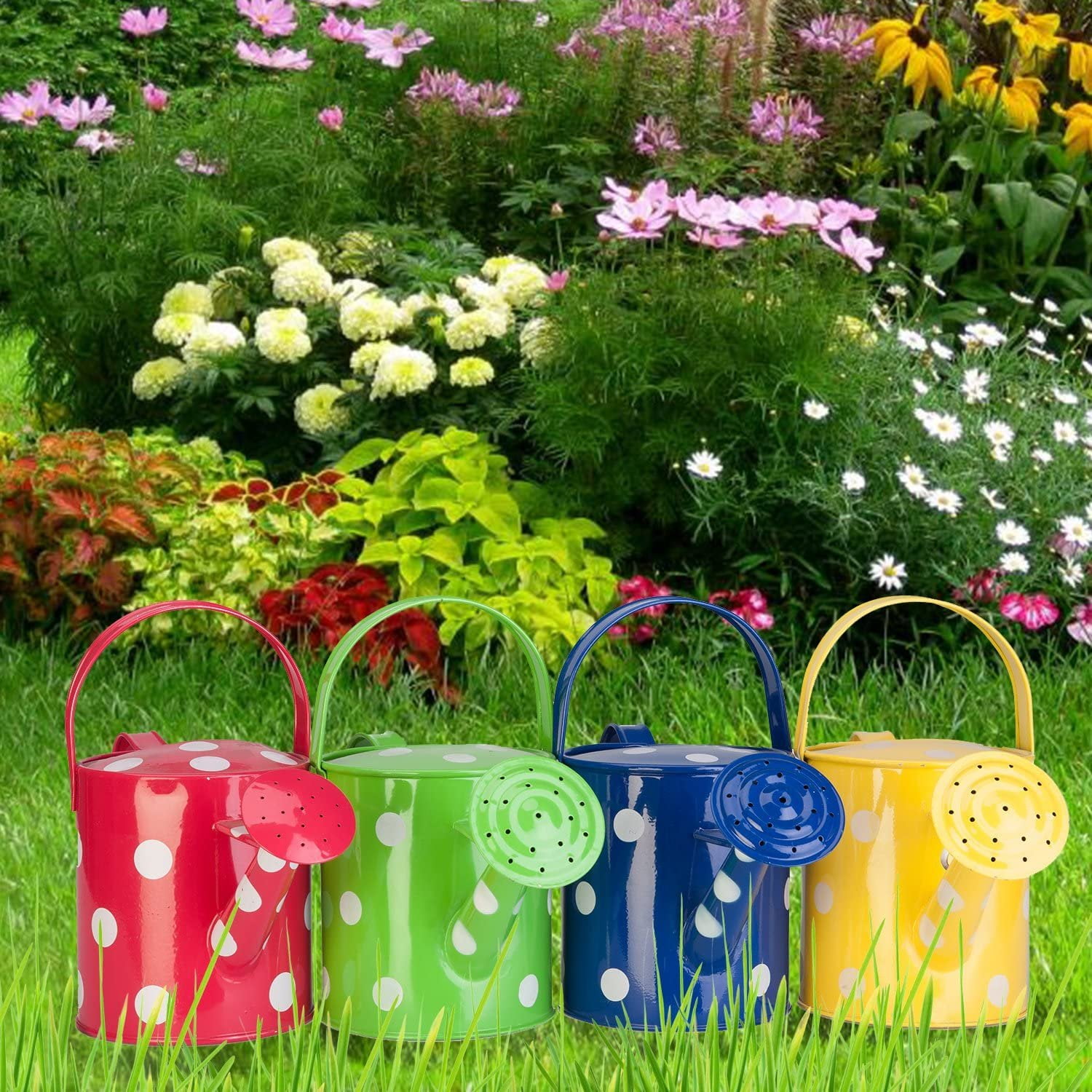 Panacea Polka Dot Watering Can - Plastic, Multicolor - 1/2 Gallon