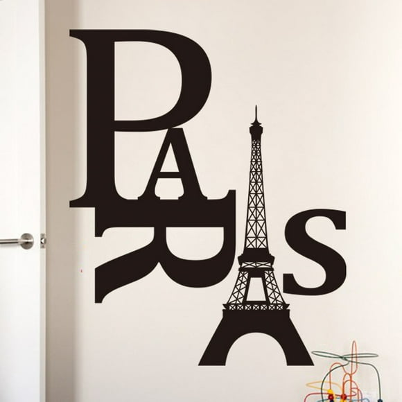 Adhesivos de pared con letras modernas de la Torre Eiffel de París, 48 x 58 cm
