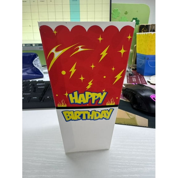 20 Pieces Happy Birthday Theme Popcorn Box Red White Lightning Snack Box Theme Birthday Party Decoration Supplies