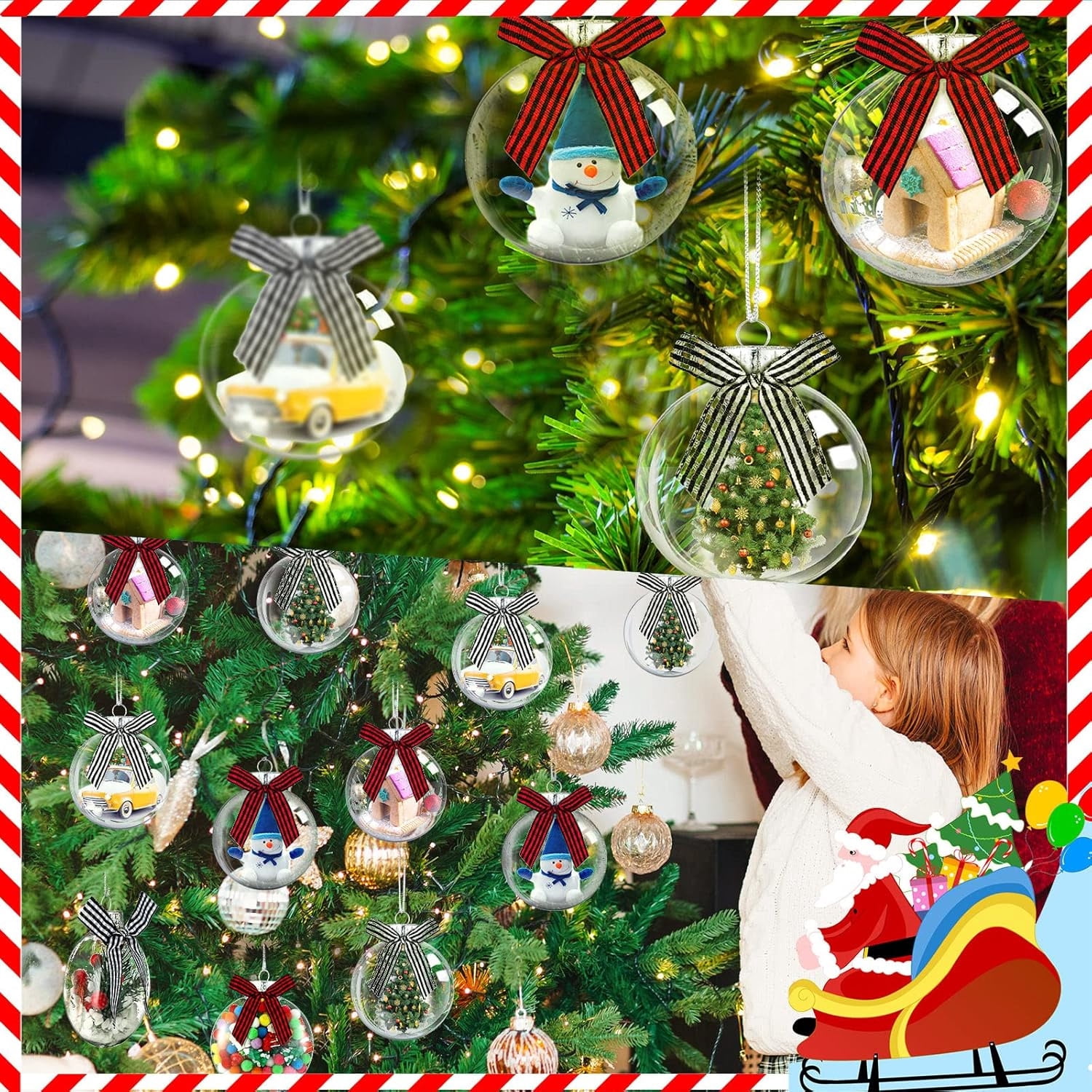12 Pcs Fillable Christmas DIY Ornaments,Clear Plastic Ornaments Balls,2.36 inch Flat Disc Balls Ornament,Christmas Tree Decoration,Christmas Balls for Wedding Festival Party Decor Craft Projects