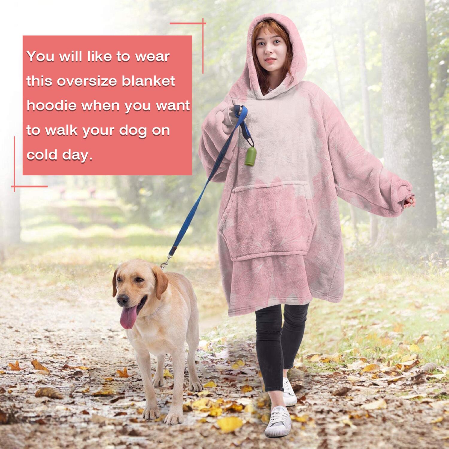 Wearable Oversized Blanket,Pink Floral and Petal Pattern Wearable Blanket Hoodie for Adults,Cozy Hooded Blankets with Super Pockets,Super Warm Fuzzy Pullover for Women & Men