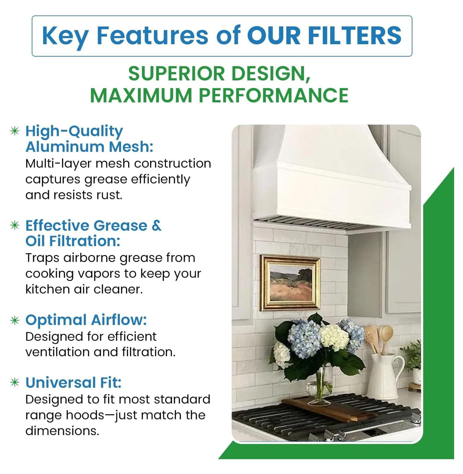 Range Hood Filter 9.5 x 30 Inch - Aluminum Grease Filter Replacement - Compatible with 19-19-266, 00368815 - 1 Pack