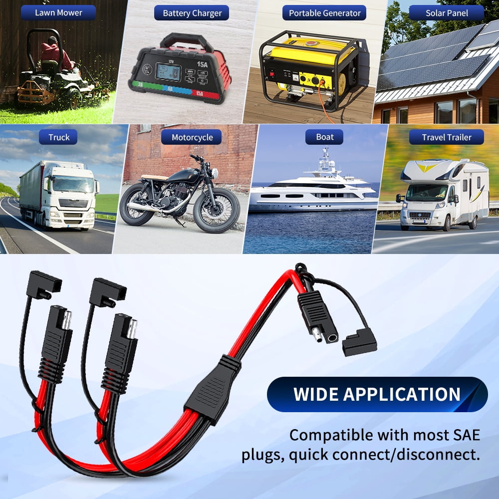Gadpow 10AWG Sae Y Splitter Cable SAE Quick Disconnect Connector, 1 to 2 SAE to SAE Extension Cable 2-Way Wire Splitter for Solar Panel Battery Charger