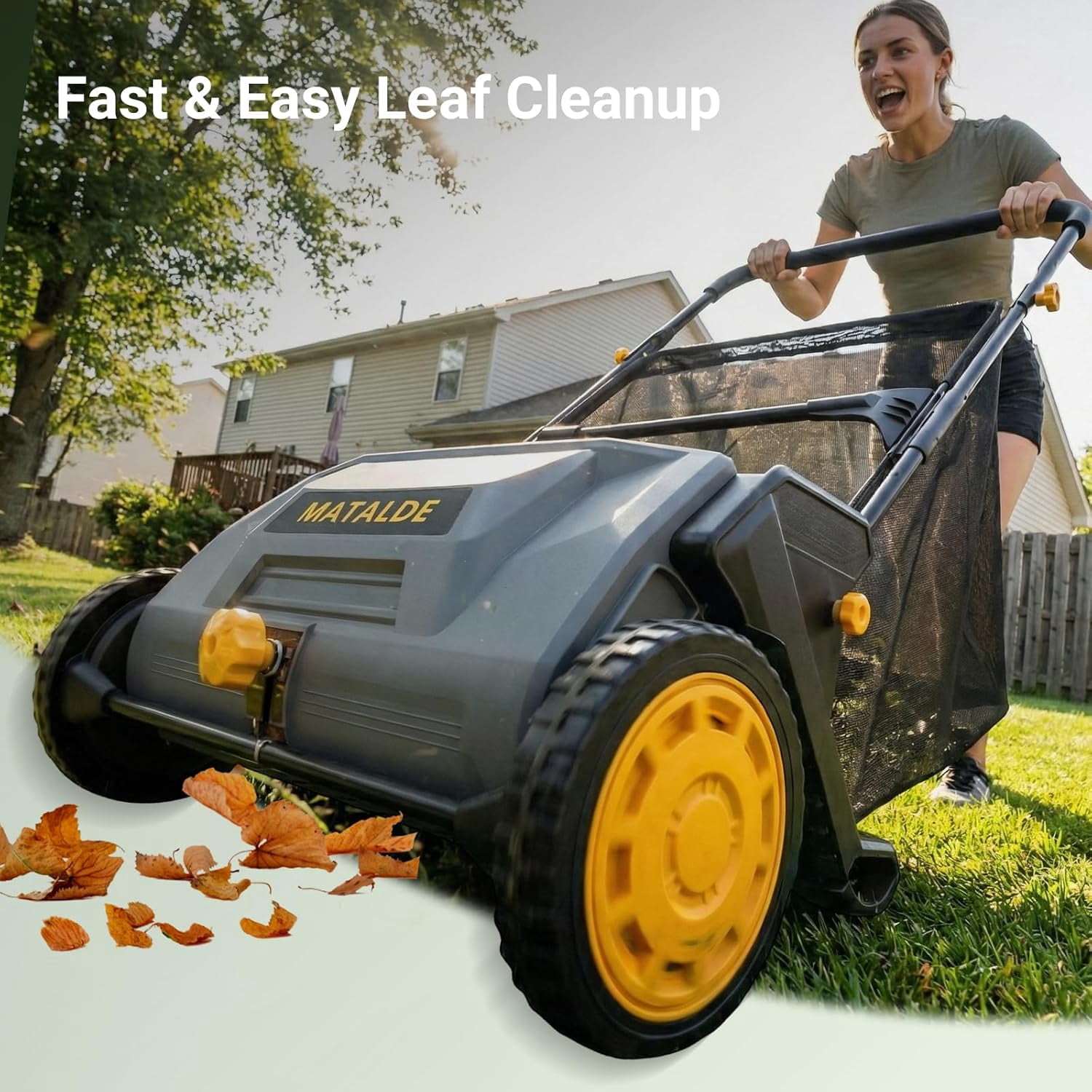 21" Push Lawn Sweeper with 103L Mesh Collection Hopper Bag, 200L Leaf Bag, Leaf and Grass Collector with 4 Adjustable Heights, Steel Frame & Rubber Wheels