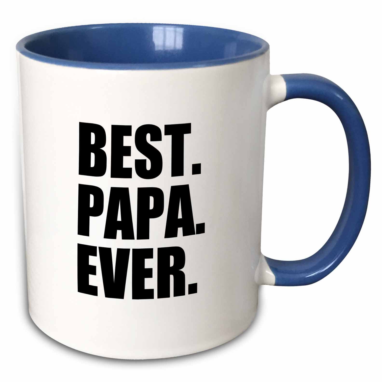 3dRose Best Papa Ever - Gifts for dads, Father nicknames, Fathers Day - black text - Two Tone Blue Mug, 11-ounce