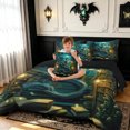 thumbnail image 3 of meiyoeat Moon Library Dragon Full Size Bedding Sets for Men Boys, Mystic Woodland Animal Full Size Bed in a Bag, Green, Black Reversible, 7pcs, 3 of 5