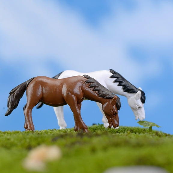 Ludlz 2Pcs Miniature Fairy Garden Horses Animal Micro Landscaping DIY Decor Ornaments