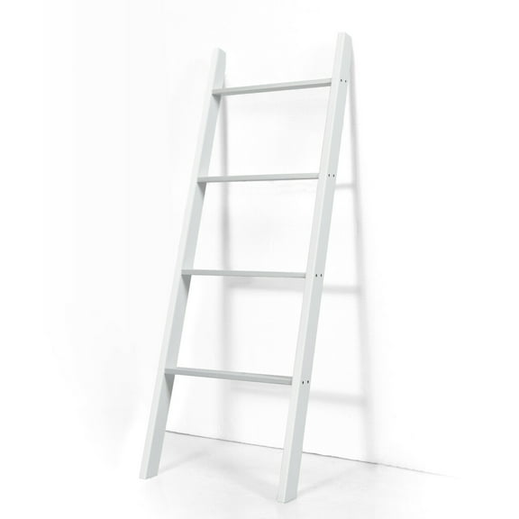 Gymax Wall Leaning Blanket Ladder Wood Decorative Quilt Blankets Holder Rack White