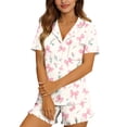 thumbnail image 4 of TaTaai Womens Button Down Pajama Set Soft Lightweight Short Sleeve Top Ruffle Shorts Notch Collar Elastic Waist Comfortable Sleepwear Loungewear For Spring Summer Daily Nightwear Gift, 4 of 7