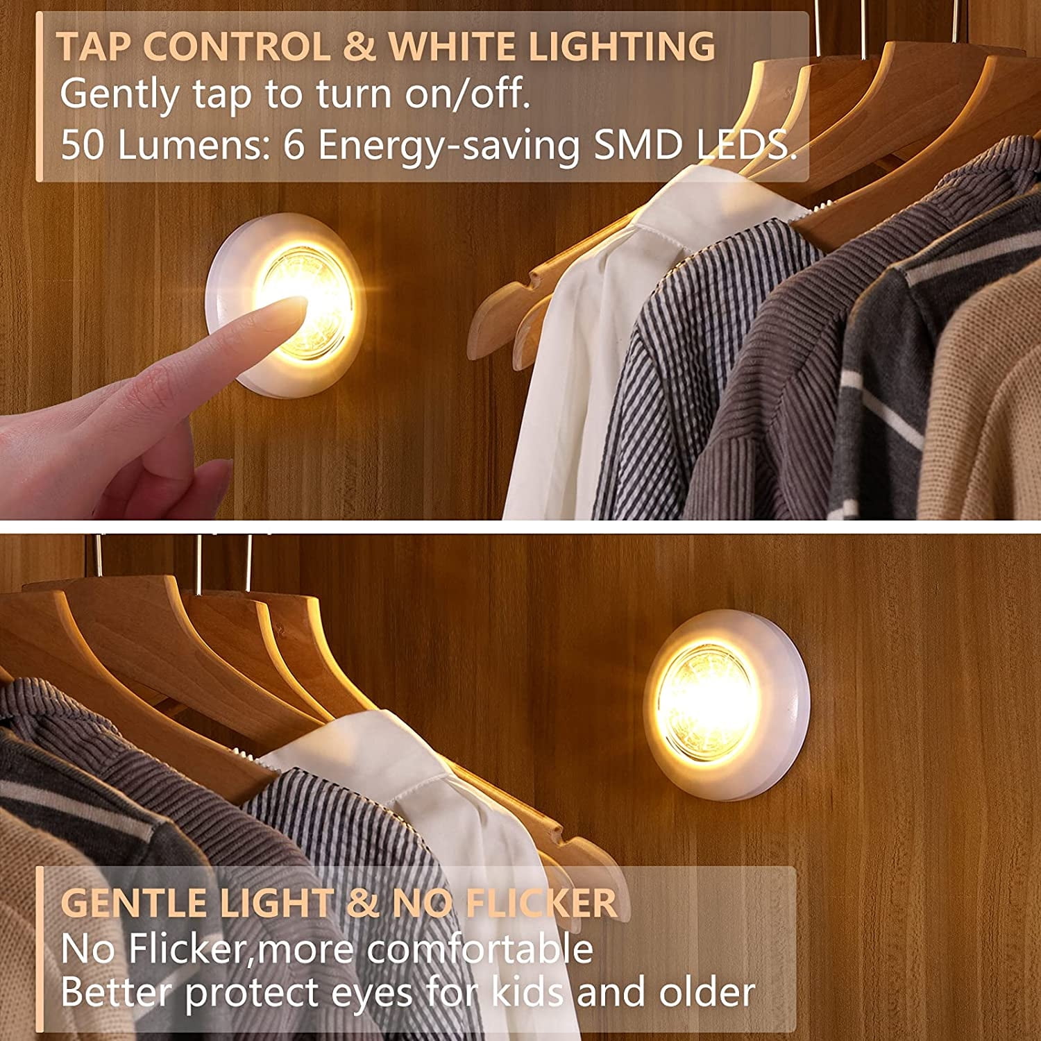 Dream Master Battery Operated Lights Tap Lights LED Push Lights Stick on Lights Portable Under Cabinet Lighting Wireless Kitchen Closet Counter Night Lights 5 Pack  (Warm White )