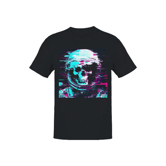Glitchy Neon Skull Astronaut Black Men's T-shirt