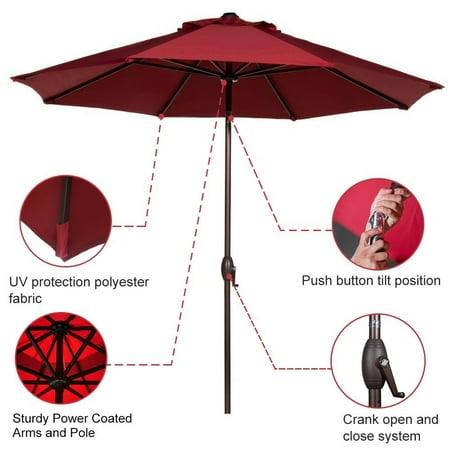 Abba Patio 11' Market Push Button Tilt and Crank Patio Umbrella, Dark Red
