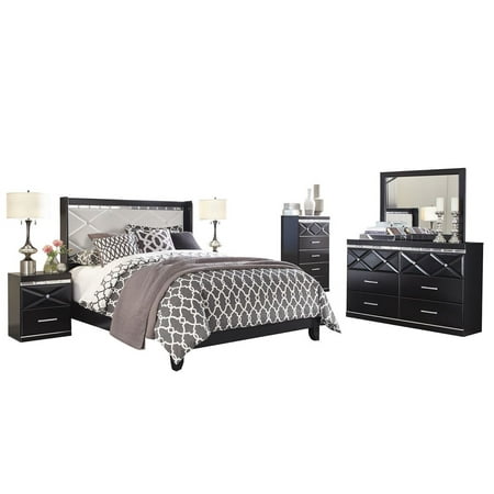 Ashley Furniture Fancee 6 Pc Bedroom Set Queen Panel Bed Dresser Mirror 2 Nightstands Chest Black