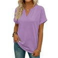 thumbnail image 4 of Garbnen Womens Short Sleeve Shirts Purple Spring Summer V Neck Tops for Women Dressy Casual Basic Women Blouses, 4 of 5