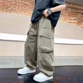 thumbnail image 4 of YunPes Boys Baggy Cargo Pants Lightweight Quick Dry Crinkled Wide Leg Pants Trendy Youth Handsome Streetwear Bottoms with Flap Pockets, 4 of 8