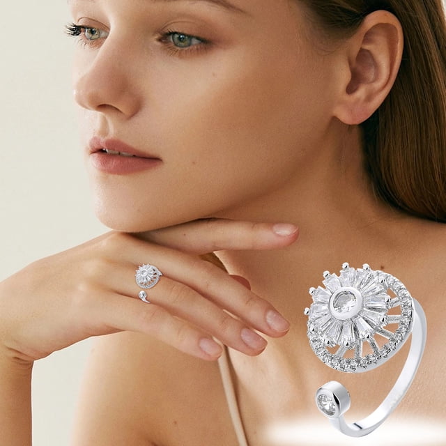 Censtreet Fidget Anxiety Rings for Women Men Spinner Rings for Anxiety Relieving Stress Open Flower Moon Star Anti Rotatable Rings Adjustable