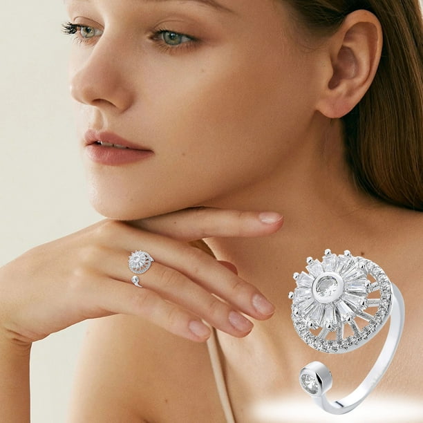 Fiudx Anillos para Aliviar La Ansiedad, Fidget Spinner de Aleación de Cobre, Antiestrés Giratorio Galaxy, Anillo de Diamantes para Mujer, Ayuda para La Gestión Emocional, La Concentración y El Autocu