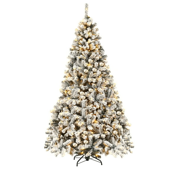 Costway 7.5 ft Prelit Premium Snow Flocked Hinged Artificial Christmas Tree with 450 Lights