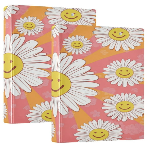 3 Ring Binder 1.5 inch Round Rings with Interior Pockets Binders Organizer Office School 1Pack Smiley Face on Orange Background