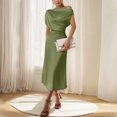 thumbnail image 5 of Summer Dresses For Women Plus Size Off The Shoulder Solid Round Neck Short Sleevees Casual Comfortable All Occasion Women's Summer Flowy Maxi Dress - Green∣M, 5 of 9