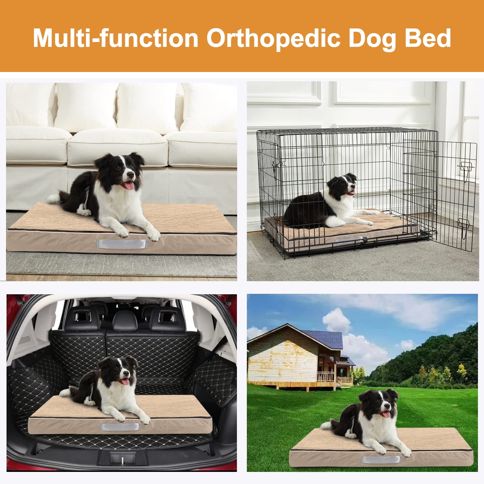 PayUSD Dog Bed for Extra Large Dogs Waterproof Thick Dog Beds Big Orthopedic Dog Beds with Removable Double Layer Washable Cover for Jumbo Dogs Pet Bed Mat Egg-Crate Foam, 2XL(47"X30"X4"), Khaki