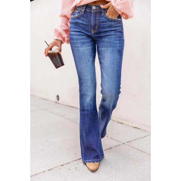 HLSOHJP New High Waist Boot Cut Jeans For Women Fashion Skinny Slim Denim Flared Pants Street Casual Stretch Trousers S-2XL