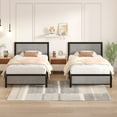 thumbnail image 3 of VECELO Twin Size Bed Frame Metal Platform Bed with Upholstered Headboard, No Box Spring Needed, Gray, 3 of 11