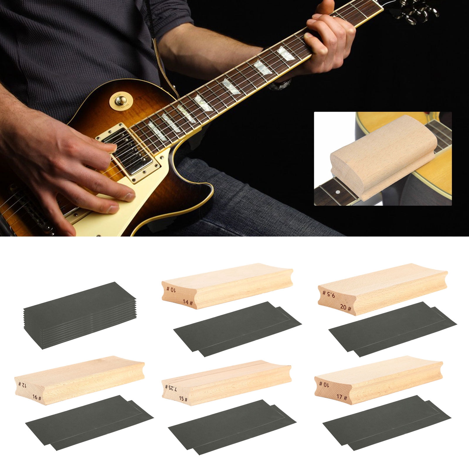 FEAMOS Wood Polished Sanding Block for Guitar Fret Leveling Fingerboards Luthier Tools with Sandpaper Guitar Repair Tools Set