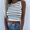 thumbnail image 2 of KJIUQ Womens Sexy Sleeveless Crewneck Workout Crop Tops Rib-Knit Cute Racerback Cropped Tank Tops Teen Girls Summer Clothes(Striped White,L), 2 of 8