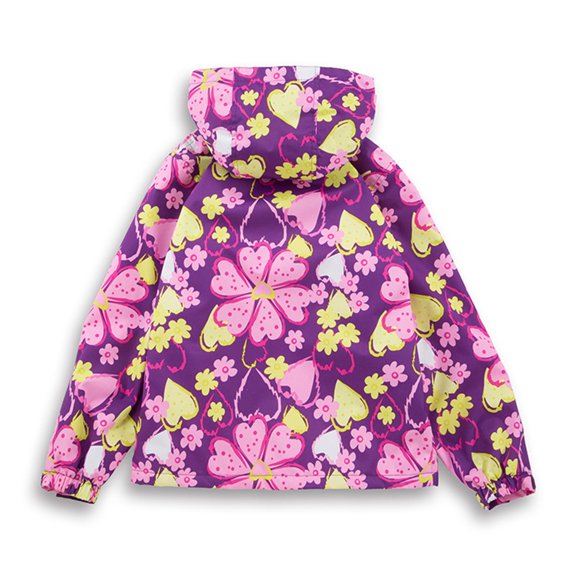 CPNG Girls Hooded Jacket Rainproof Windproof Windbreaker Coat with Colorful Print Fleece Lined Warmth Hiking Windbreaker