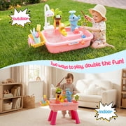 Pink Water Table for Girls/ 2–7 Years,20 in/51 cm, Outdoor Sensory Toys , Gift for Kids Outdoor Play Table with Pump & Running Water, Fishing Game.