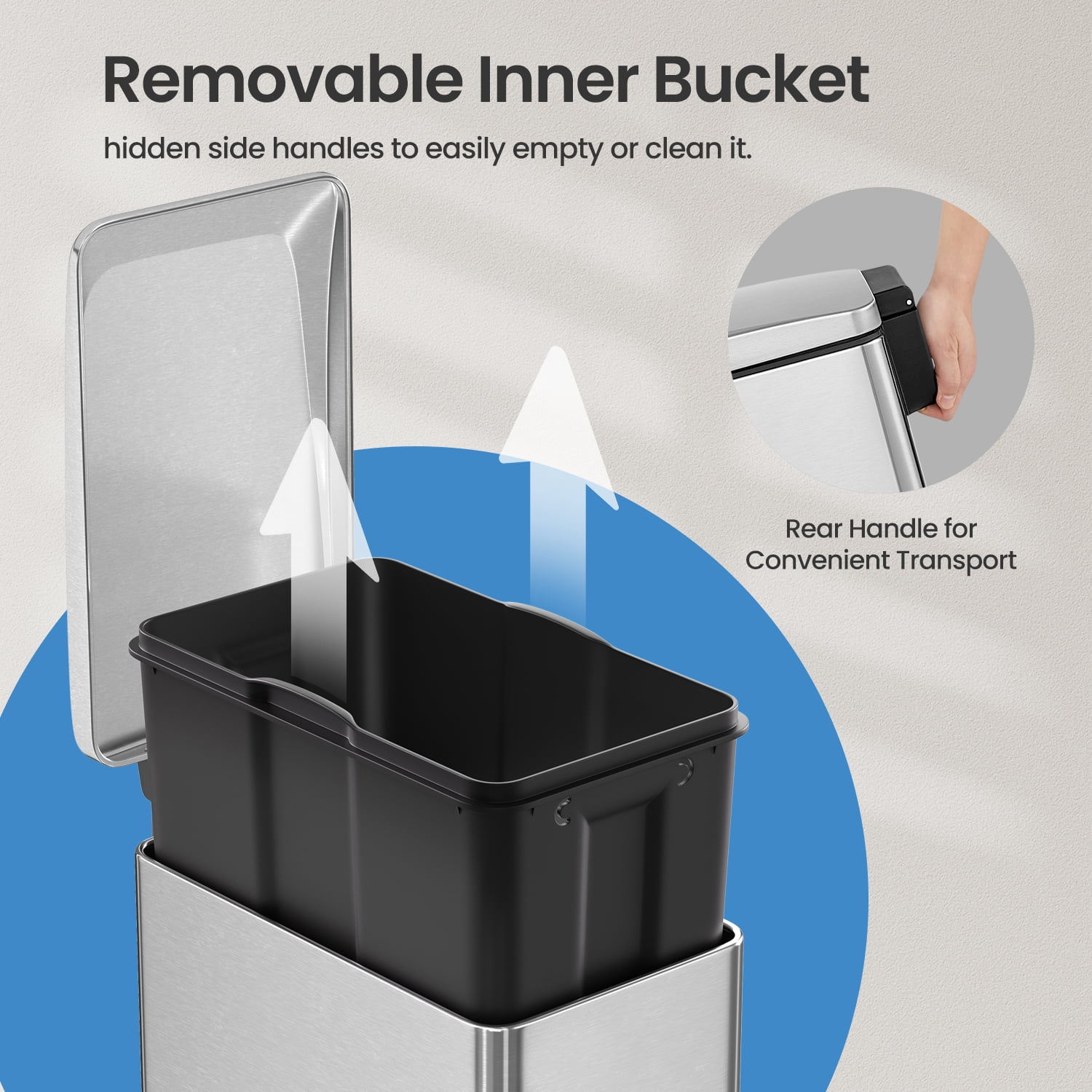 Slim 12.7-Gallon Trash Can for Narrow Spaces, 13 Gallons Garbage Can with Soft-Close Lid, Inner Bucket, Step-on Pedal, 15 Trash Bags Included