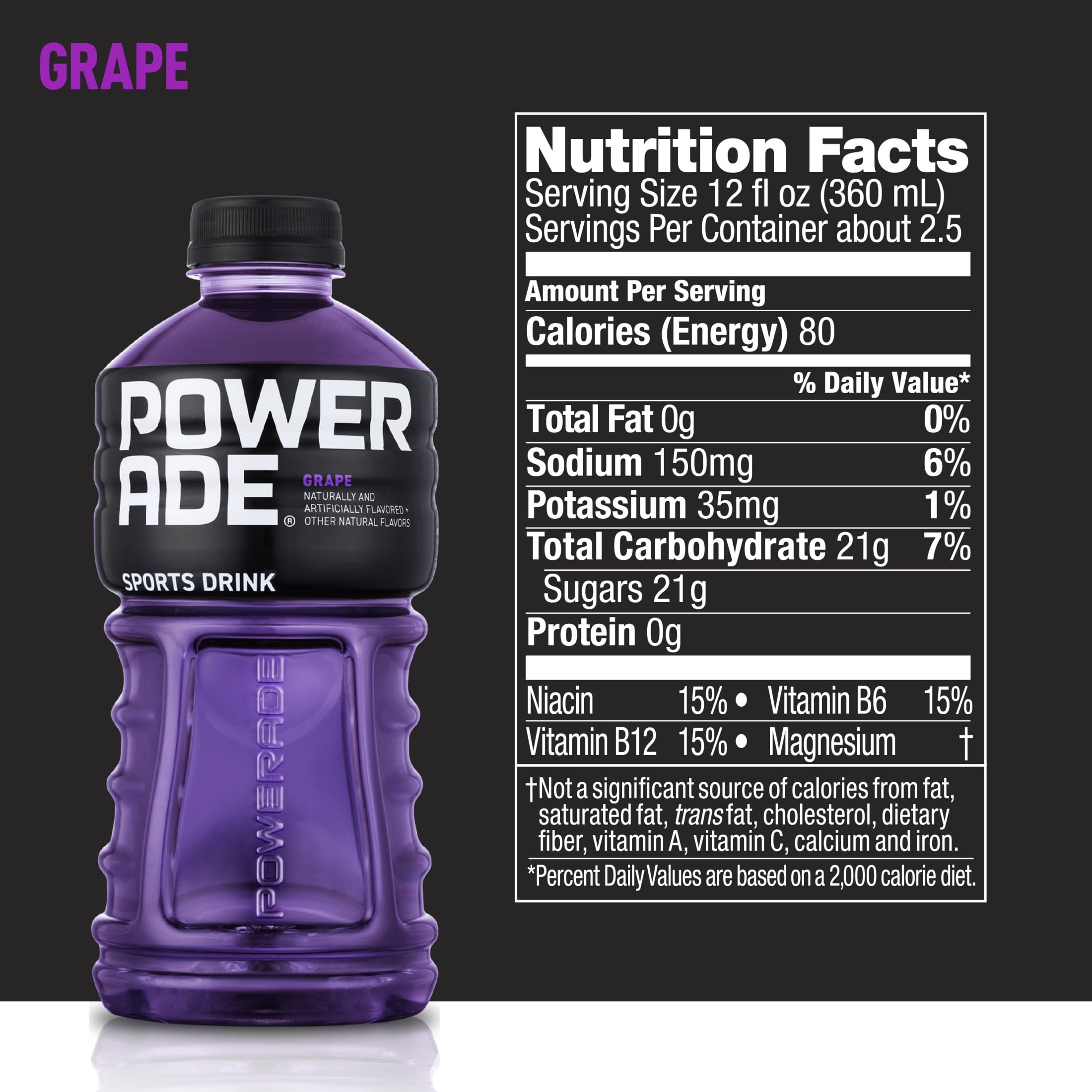 POWERADE Grape, ION4 Electrolyte Enhanced Fruit Flavored Sports Drink w/ Vitamins B3, B6, and B12, Replenish Sodium, Calcium, Potassium, Magnesium, 32 fl oz