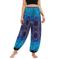 Defitshape Women's Harem Boho Pants Yoga Boho Jogger Hippie Printed Elastic Waist Genie Pants Beach Parachute Bohemian Cool Summer Drawstring Trousers Patterned1 One Size