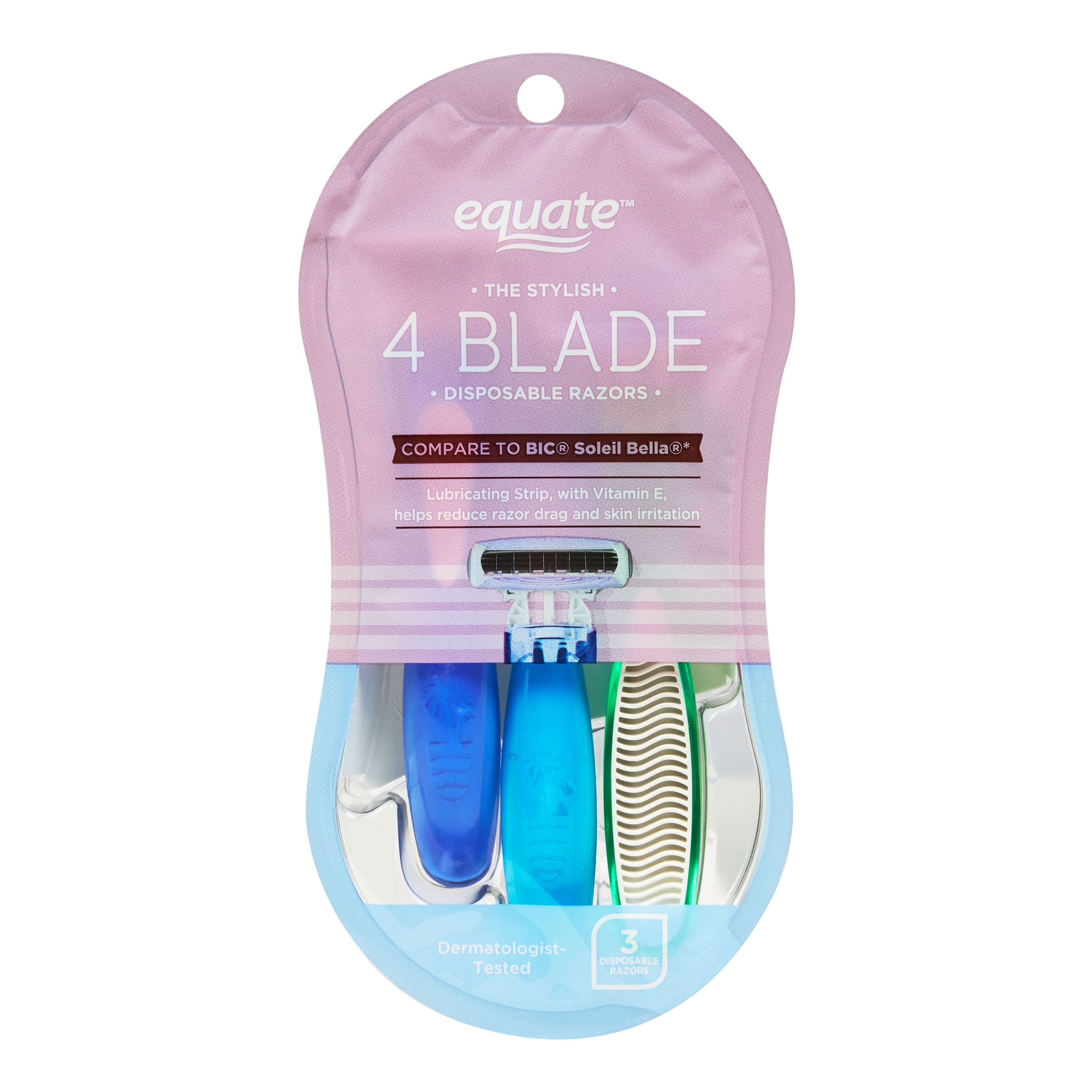 Equate 4Blade Disposable Razors for Women, 3 Count