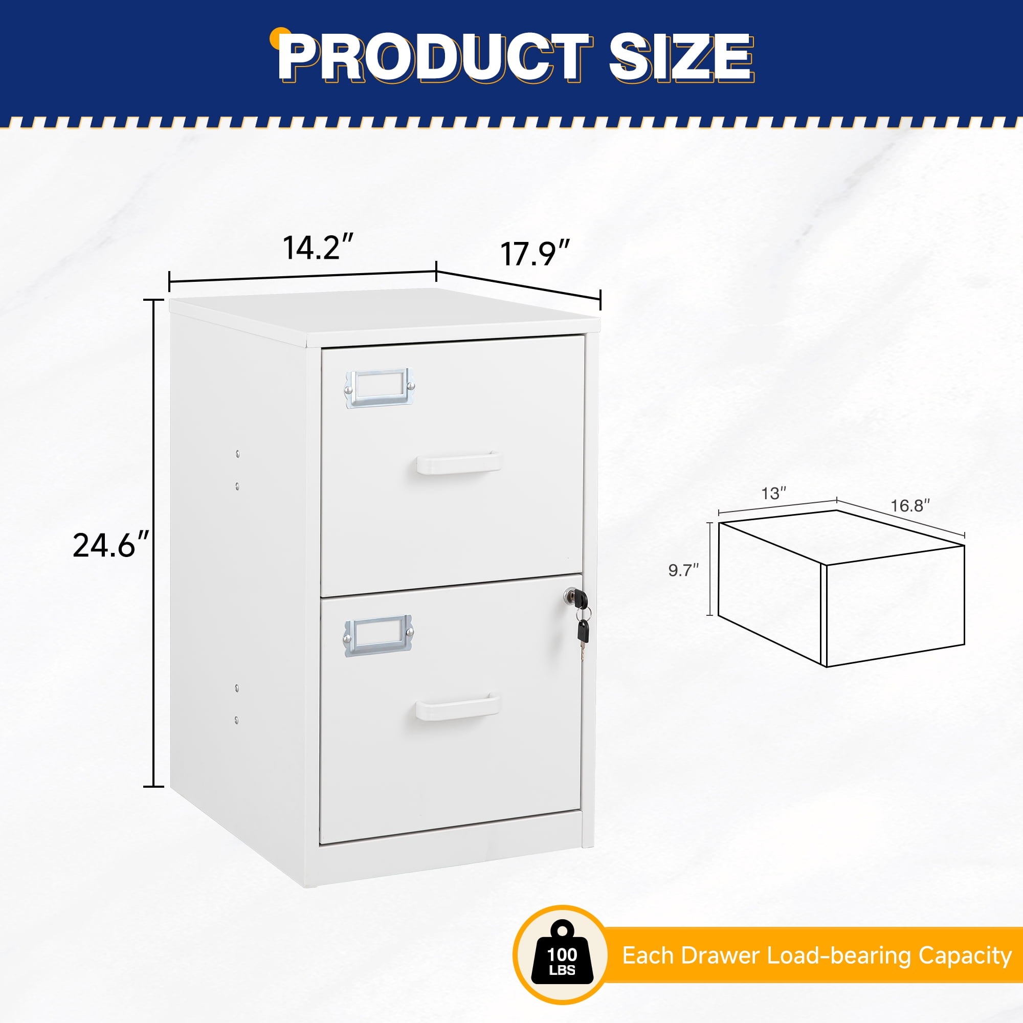 AUHUP Metal File Cabinet with 2 Drawers, Steel Filing Cabinets with Lock for Home Office Legal/Letter/A4 File, White, Assembly Required