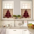 thumbnail image 4 of Christmas Tree Kitchen Curtains and Valances Set, Red Black Plaid Wood Stripes Texture Rod Pocket Window Valance 18 Inch Window Curtain Panels for Living Room Bedroom Laundry, 27.5x24in, 3 Pieces, 4 of 7