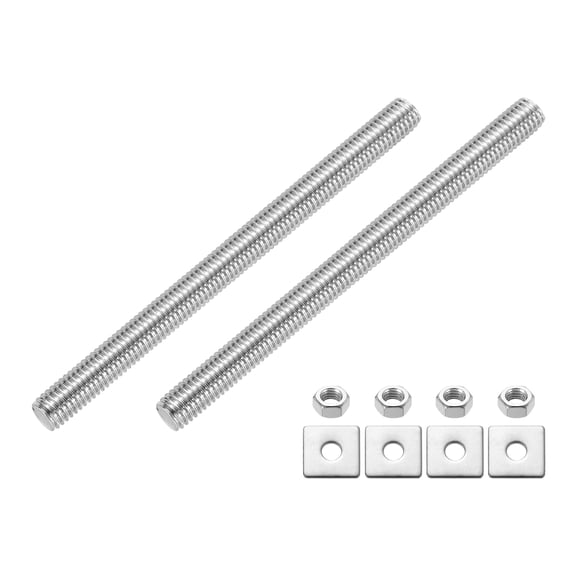 2Pcs Fully Threaded Rod, M8 x 100mm 201 Stainless Steel with Nuts Washers