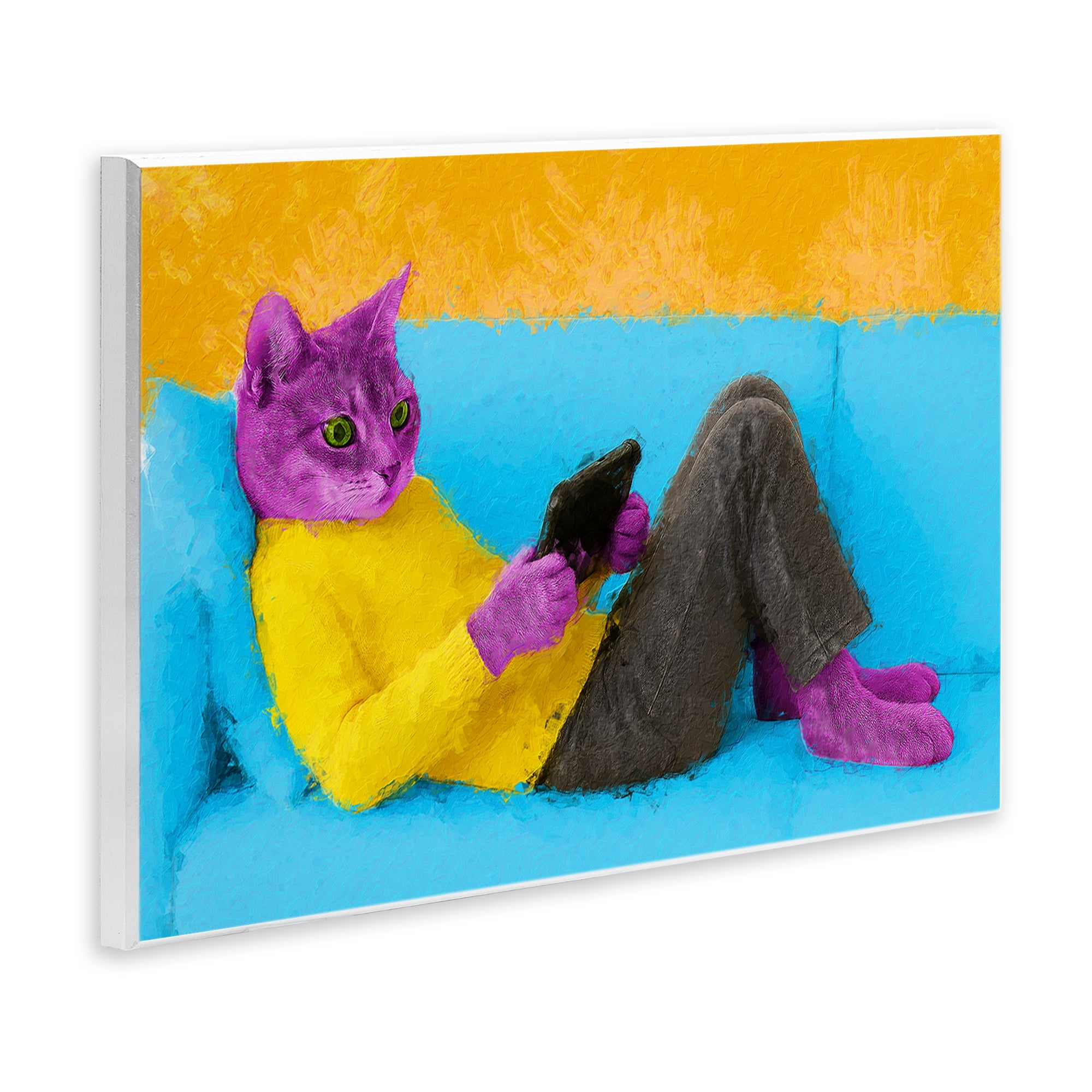 Stupell Industries Vibrant Cat Playing Game Wall Plaque Art, design by Sean Parnell