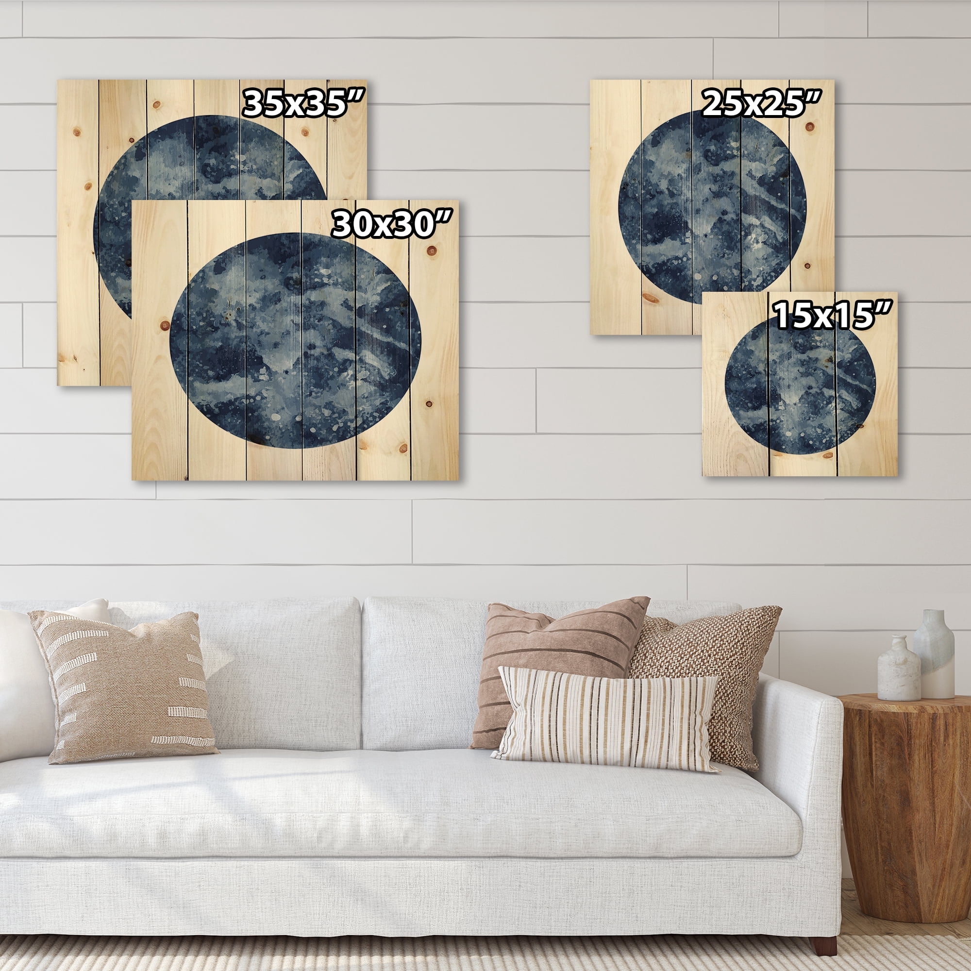 Designart 'Blue Space Galaxy Circle' Modern Print on Natural Pine Wood