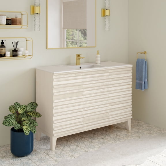 Cascade 48" Freestanding Bathroom Vanity in White Oak with Sink Top