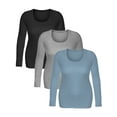 thumbnail image 4 of Emmalise Women's Junior and Plus Size Basic Scoop Neck Tshirt Long Sleeve Tee, Large, 3Pk Black, HthGray, Dusty Blue, 4 of 5
