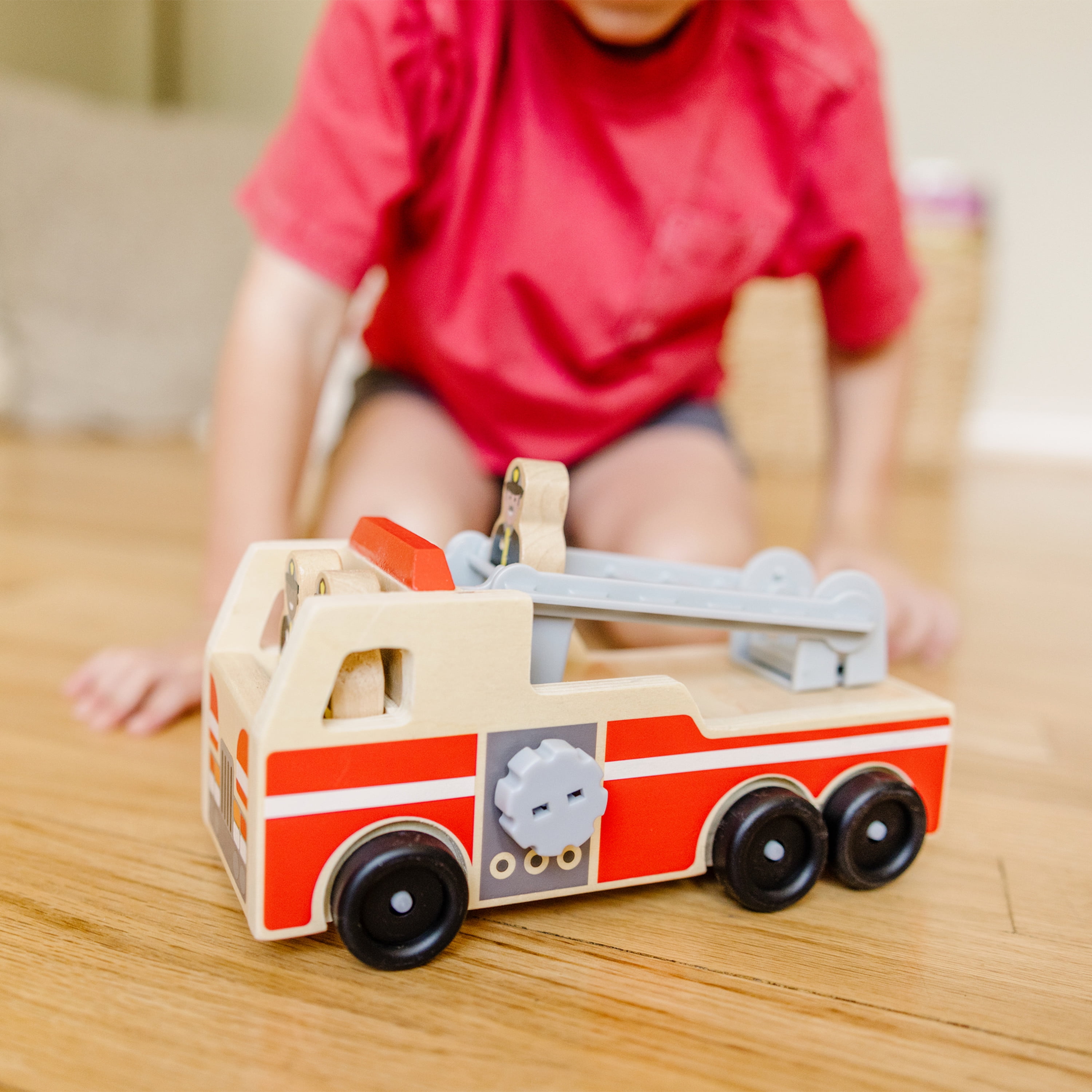 Melissa & Doug Wooden Fire Truck With 3 Firefighter Play Figures