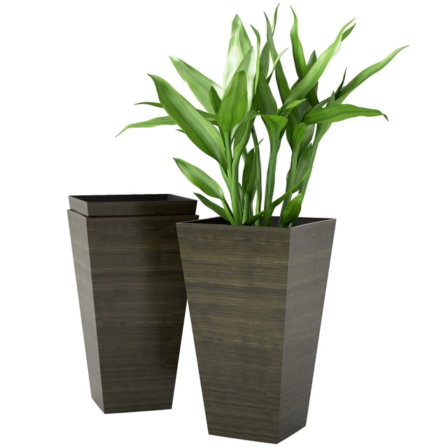 Outsunny Ensemble de 3 Grands Bacs à Plantes d'Extérieur avec Trous de Drainage Bronze